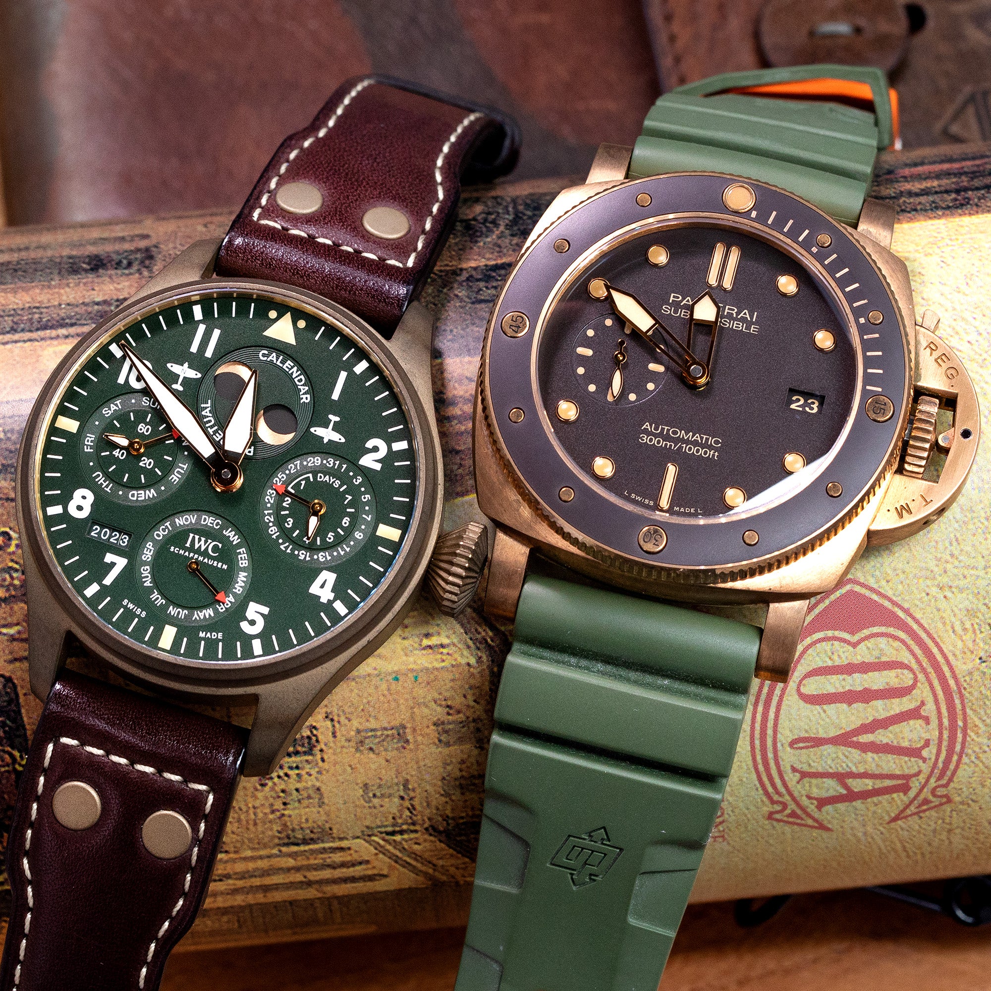Bronze Perfect Match Vintage Green Leather Watch Strap
