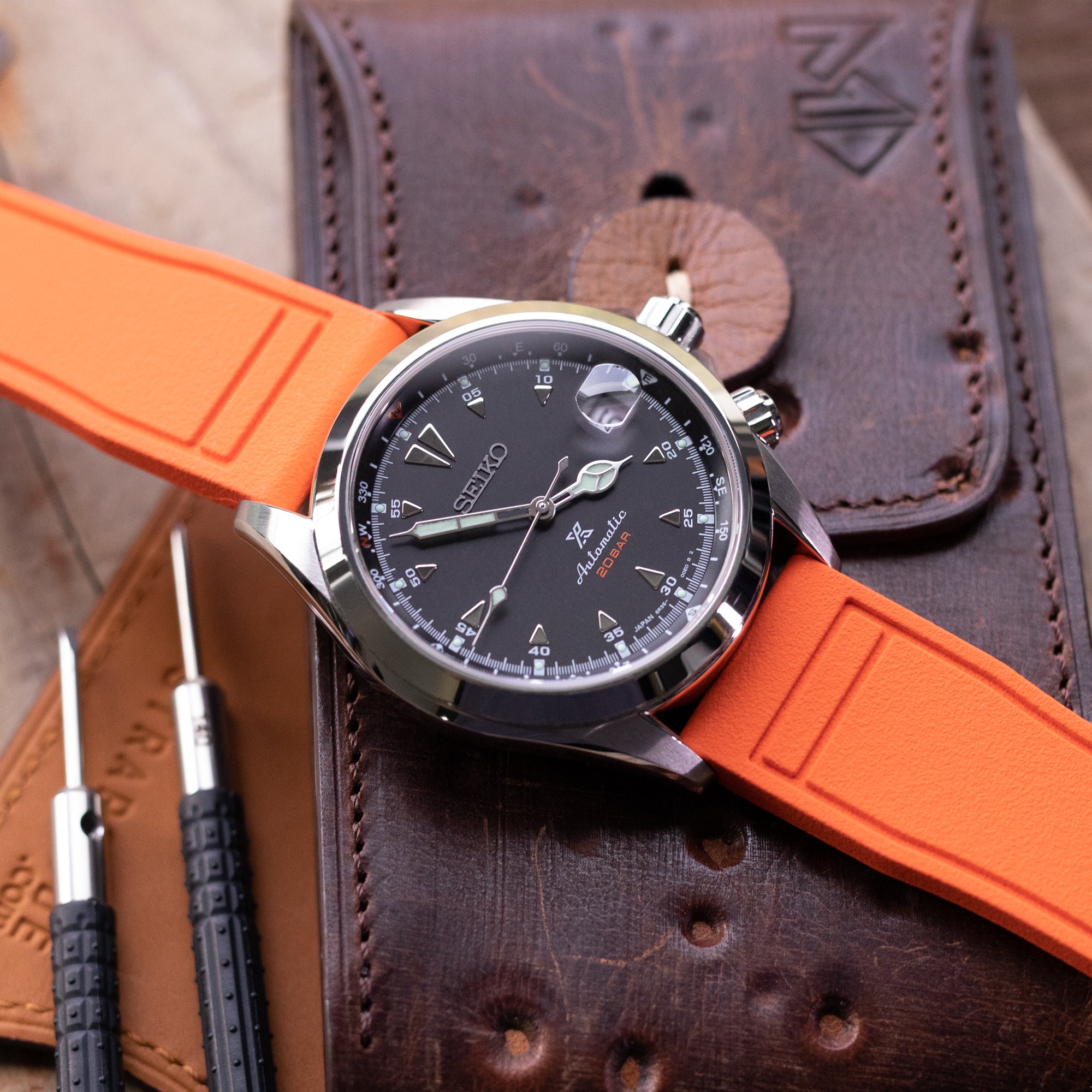 Quick Release Orange Pilot FKM rubber watch strap, 20mm or 22mm