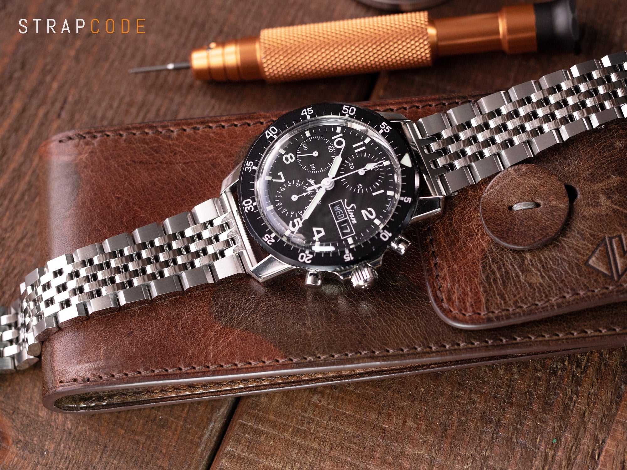 Sinn 103 ST Pilot Chronograph pairs with Asteroid Stainless Steel Watch Band from Strapcode 