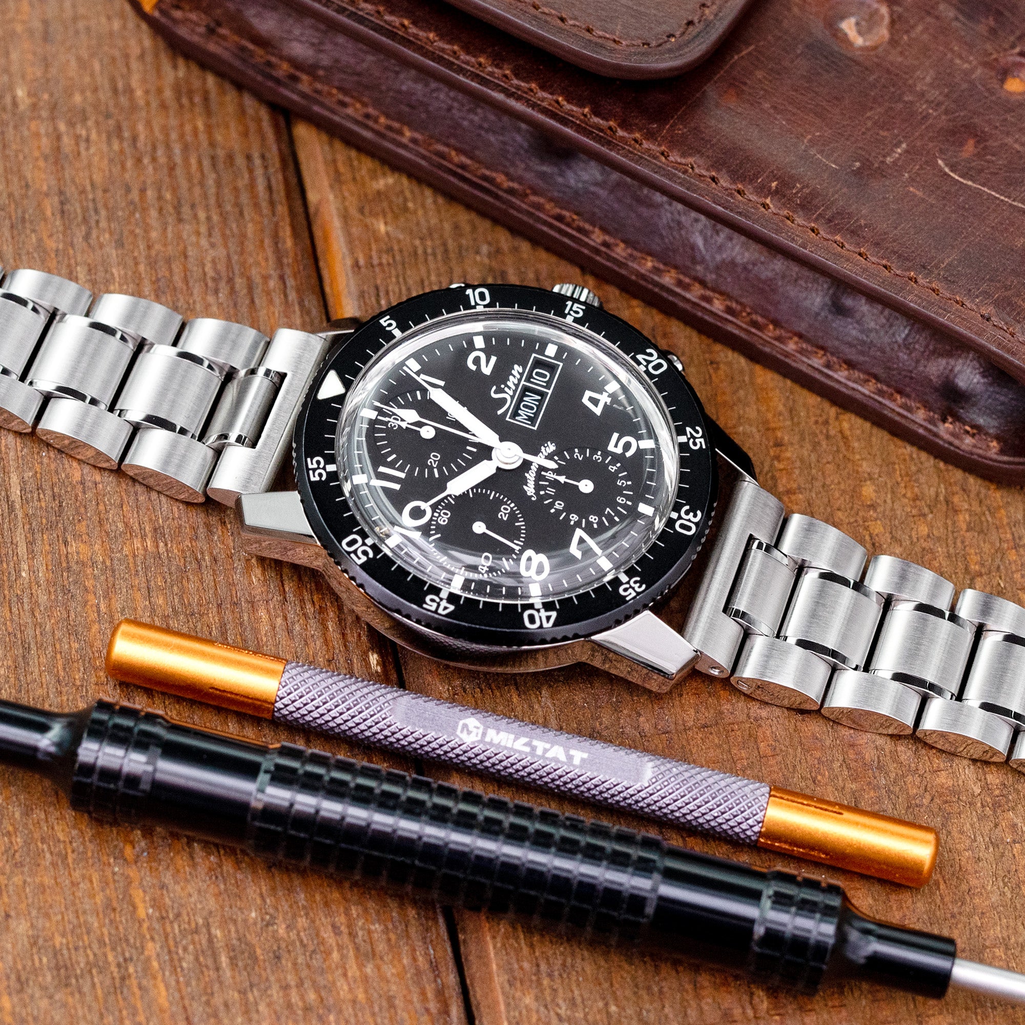 Sinn 103 ST Pilot Chronograph pairs with Entwine Stainless Steel Watch Band from Strapcode 