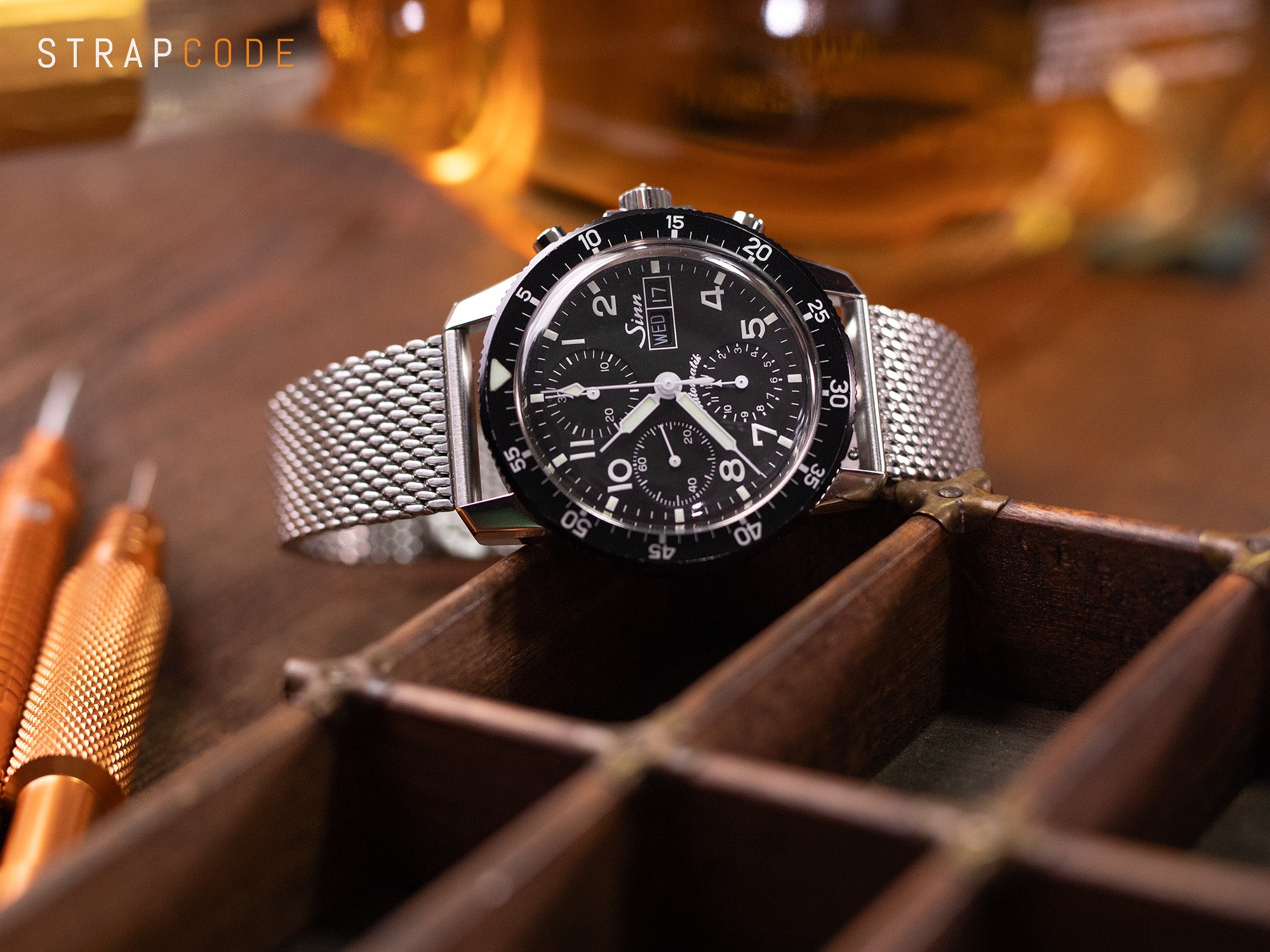 Sinn 103 ST Pilot Chronograph pairs with Milanese Mesh Band from Strapcode 