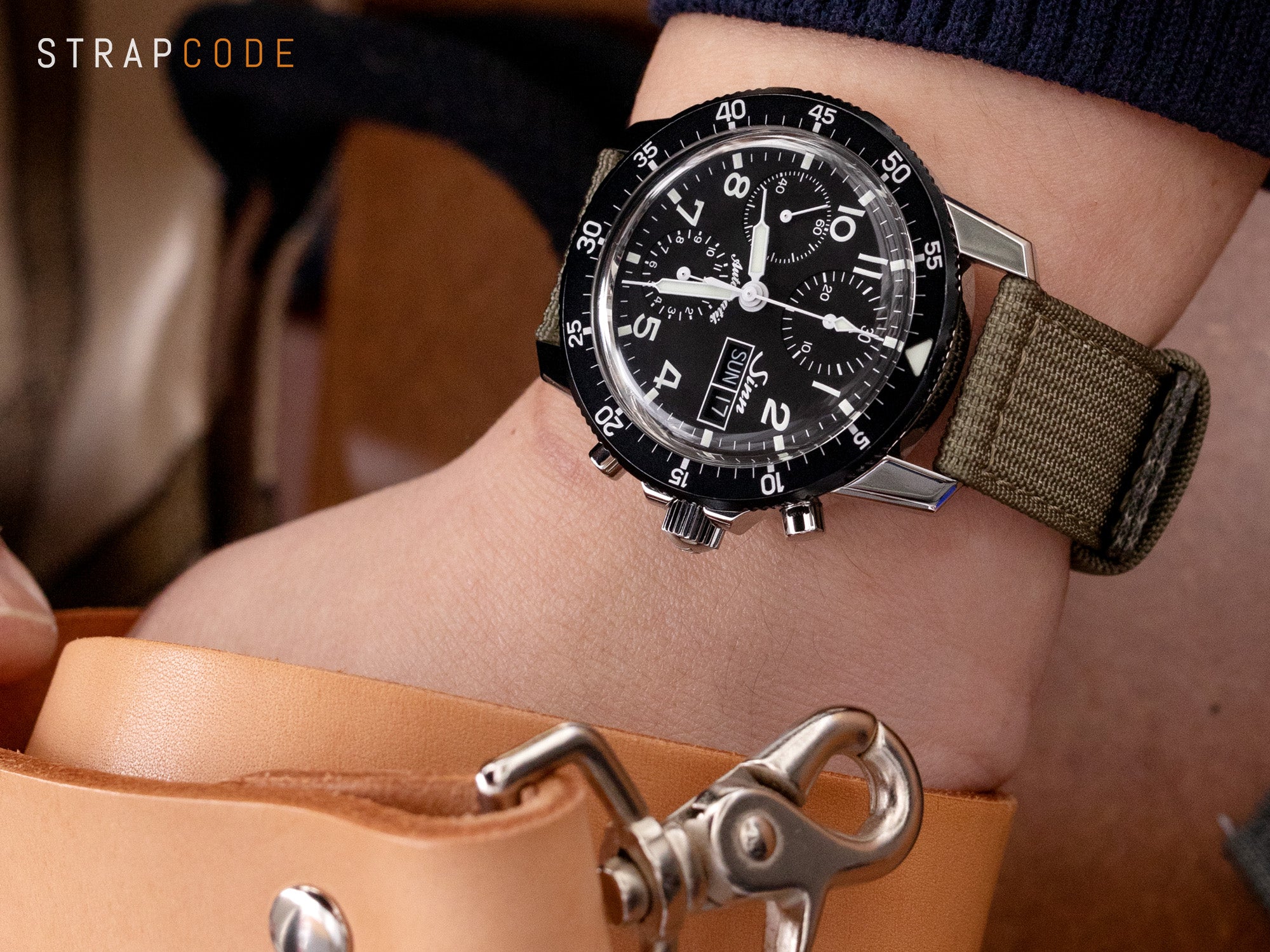 Sinn 103 ST Pilot Chronograph pairs with Ribbed Nylon Watch Strap from Strapcode 