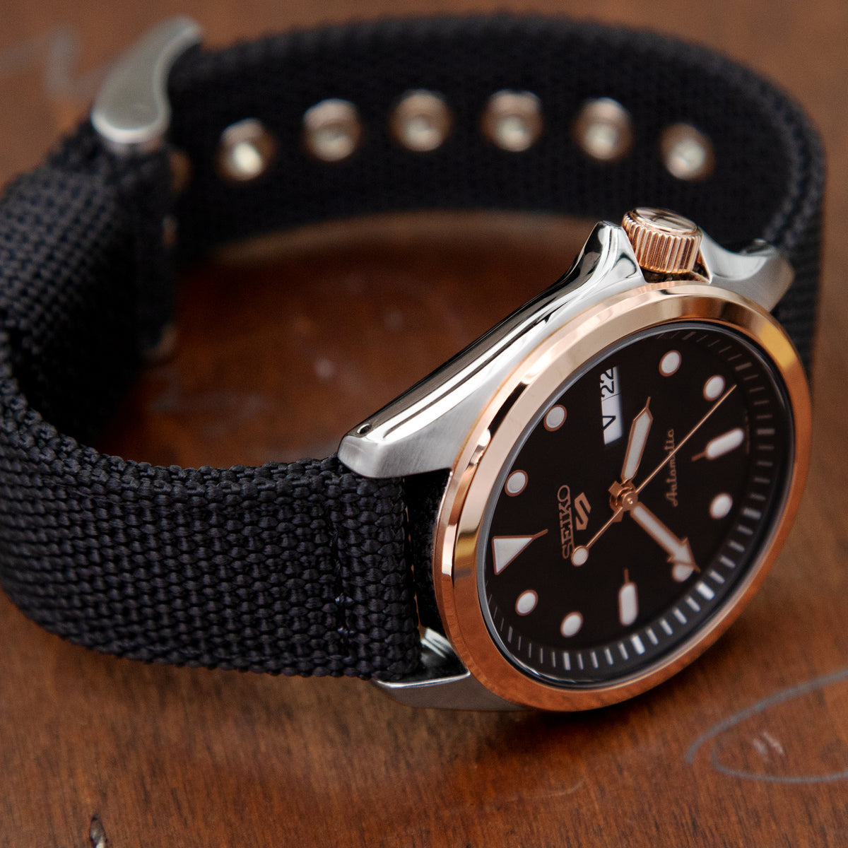 Premium Sailcloth Watch Strap Band | Leather Lined Black Canvas | 20mm 22mm