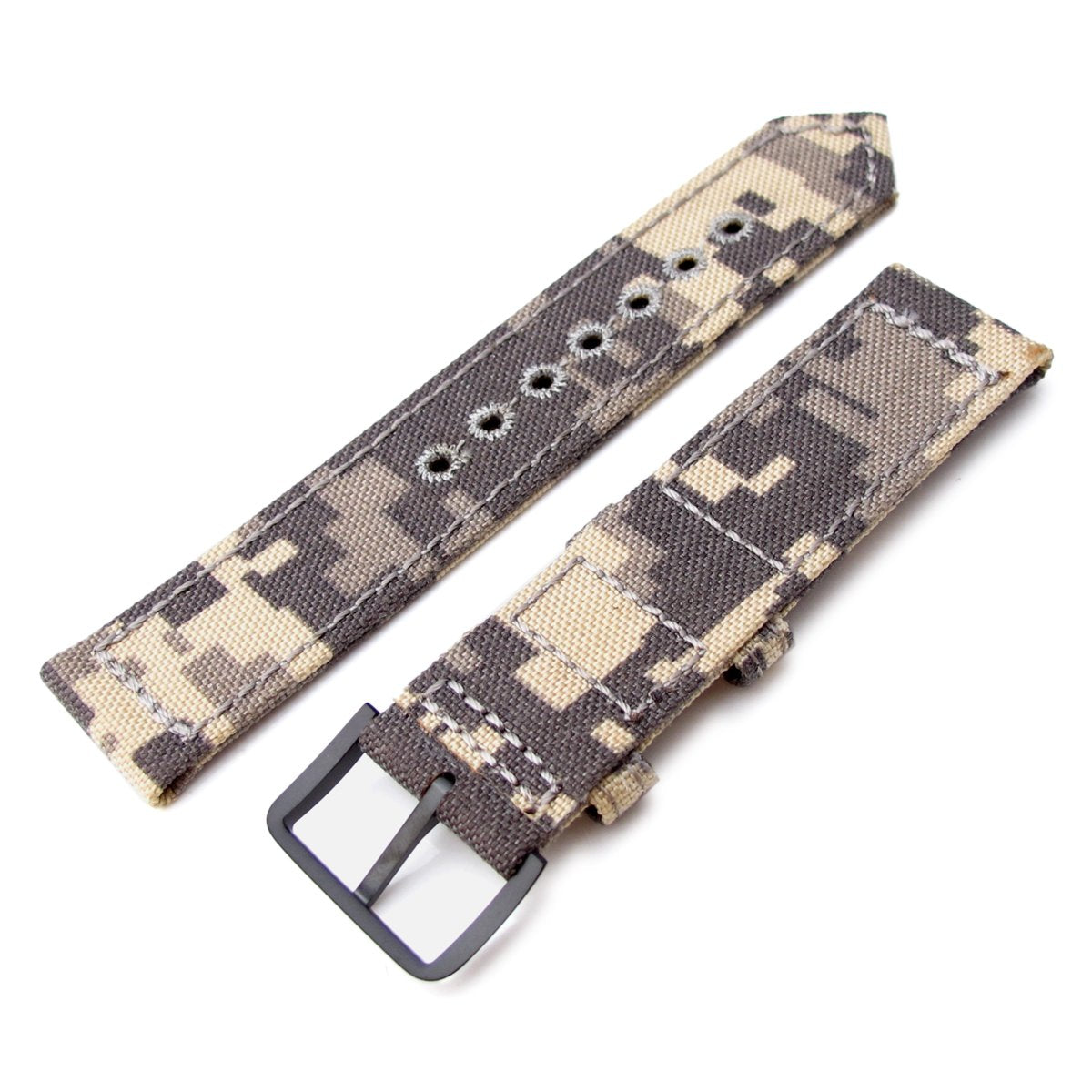 20mm 21mm or 22mm MiLTAT WW2 2-piece Beige Camouflage Cordura 1000D Watch Band with lockstitch round hole PVD Black Strapcode Watch Bands