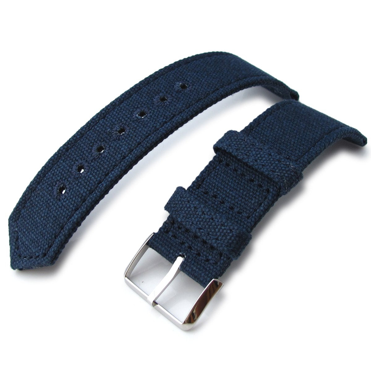 20mm 21mm or 22mm MiLTAT WW2 2-piece Navy Washed Canvas Watch Band with lockstitch round hole Polished Strapcode Watch Bands