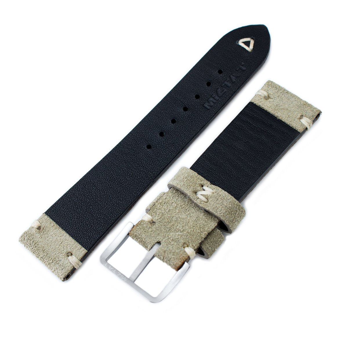 20mm 21mm 22mm MiLTAT Grey Green Genuine Nubuck Leather Watch Strap Beige Stitching Sandblasted Buckle Strapcode Watch Bands