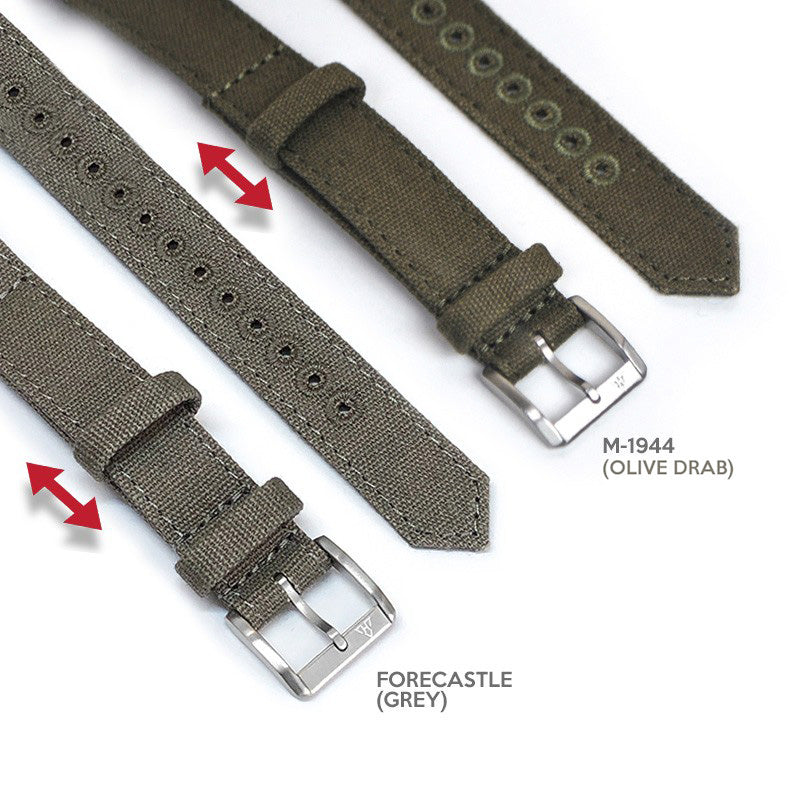 Olive Drab 16mm Canvas One piece Nylon Watch Strap by HAVESTON Straps, Brushed Strapcode Watch Bands