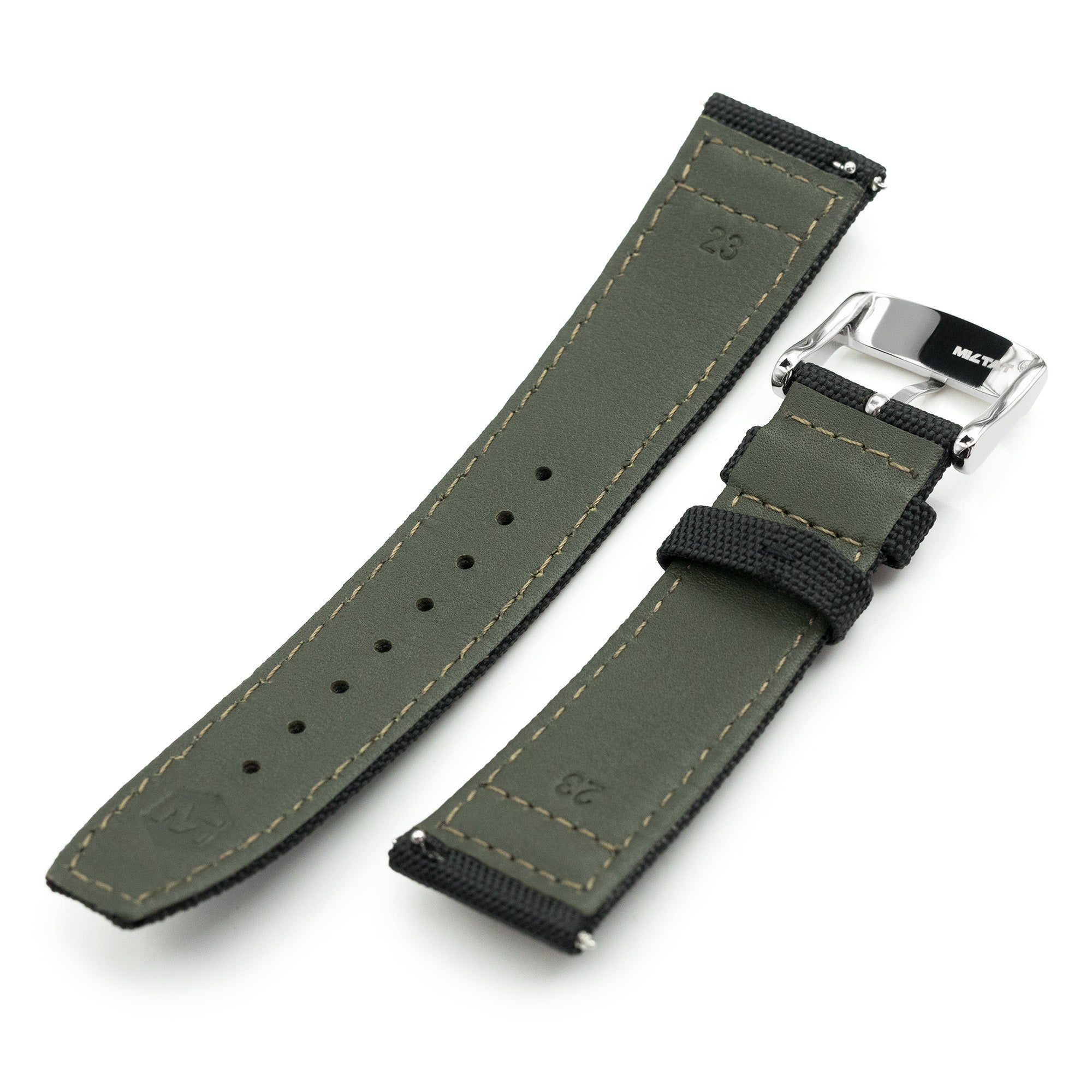 Q.R. Black Sailcloth Watch Band with leather lining, 19mm, 20mm or 23mmStrapcode watch bands