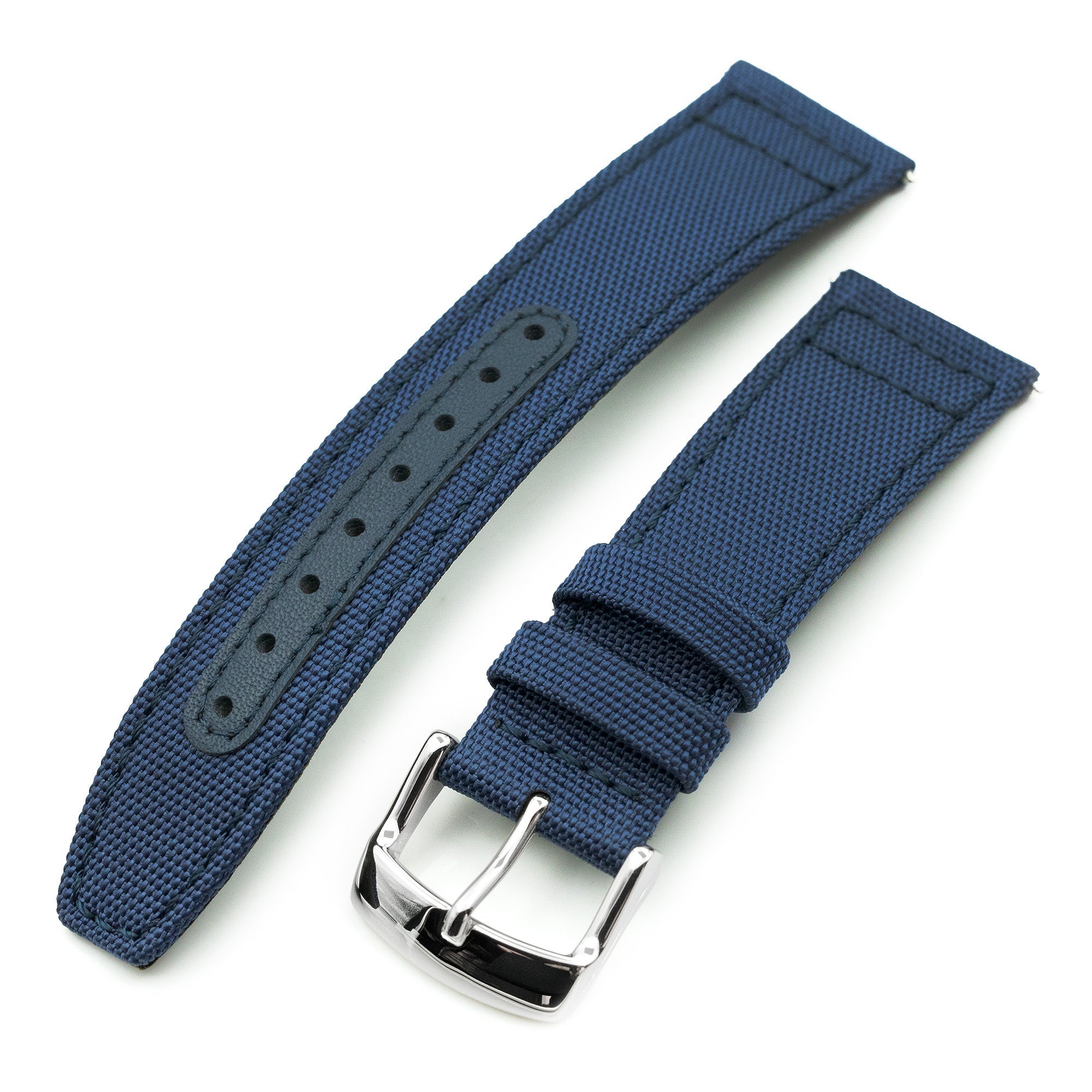 Q.R. Navy Blue Sailcloth Watch Band with leather lining, 19mm, 20mm or 23mmStrapcode watch bands