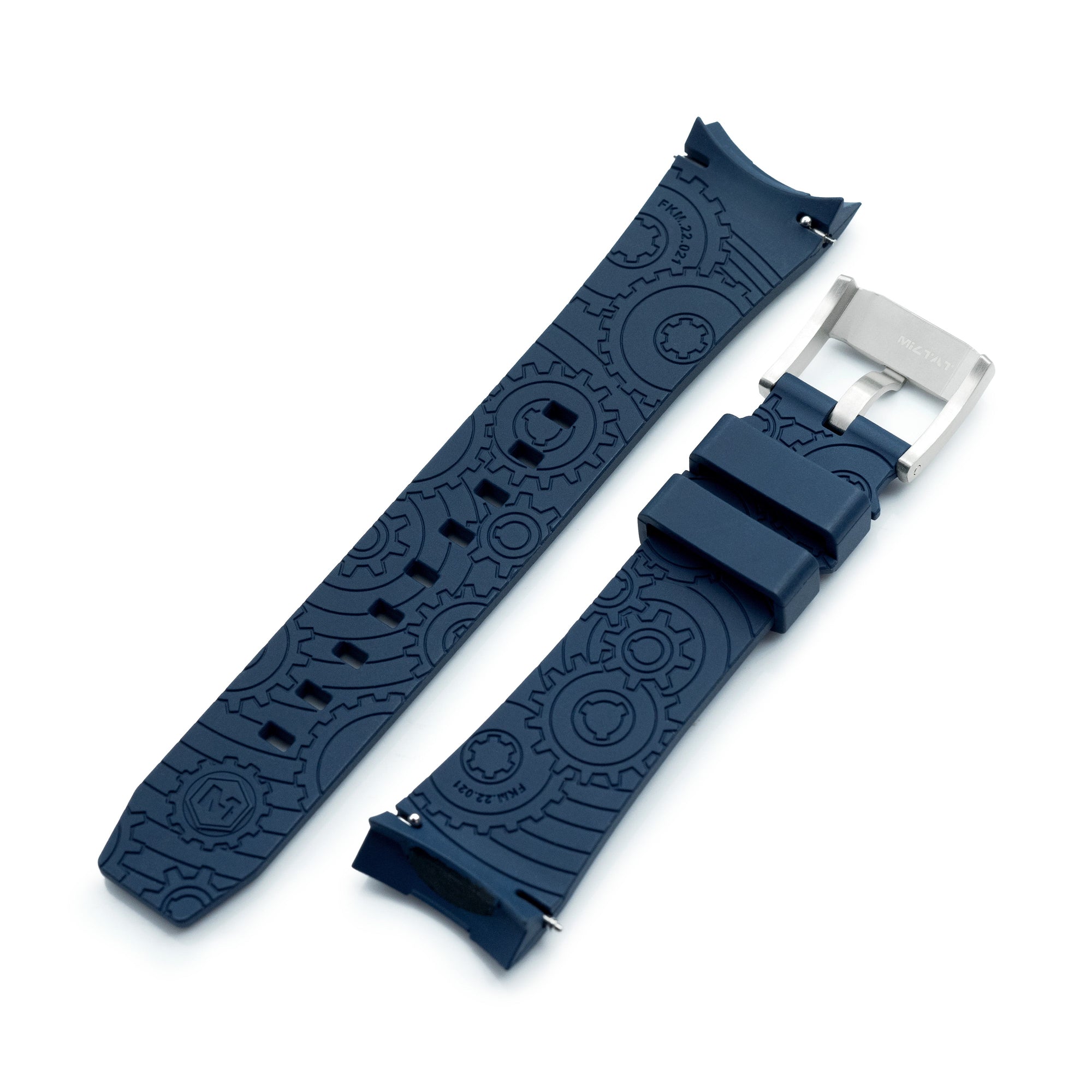 Wheels FKM Watch Band for Orient Kamasu, 22mm Navy Blue Rubber Quick Release Curved End Strapcode watch bands