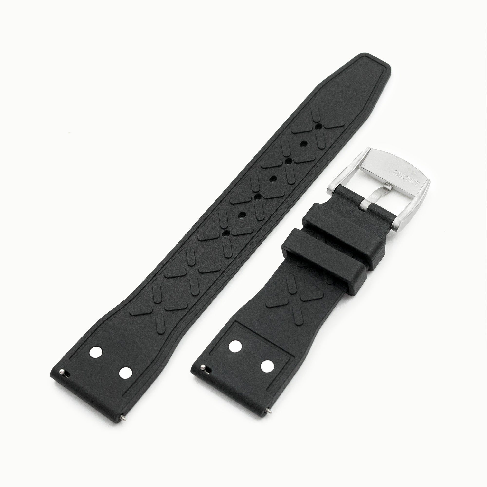 Quick Release Black Rivet Pilot FKM rubber watch strap, 20mm or 22mm Strapcode Watch Bands