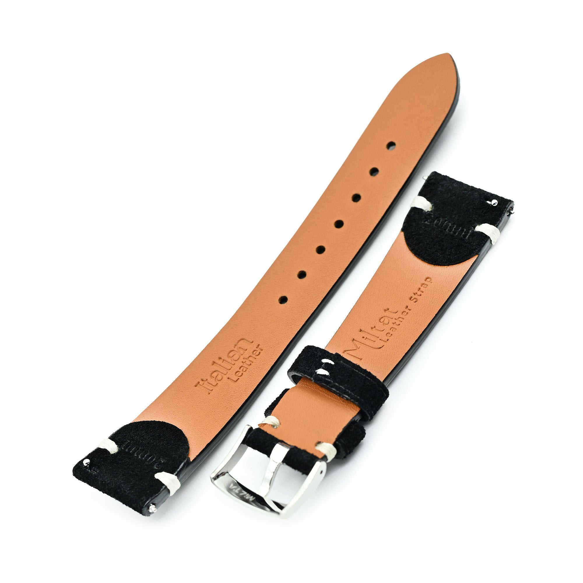 Black Italian Suede Leather Watch Strap | Twin-Stitch Quick Release | 20mm Strapcode watch bands