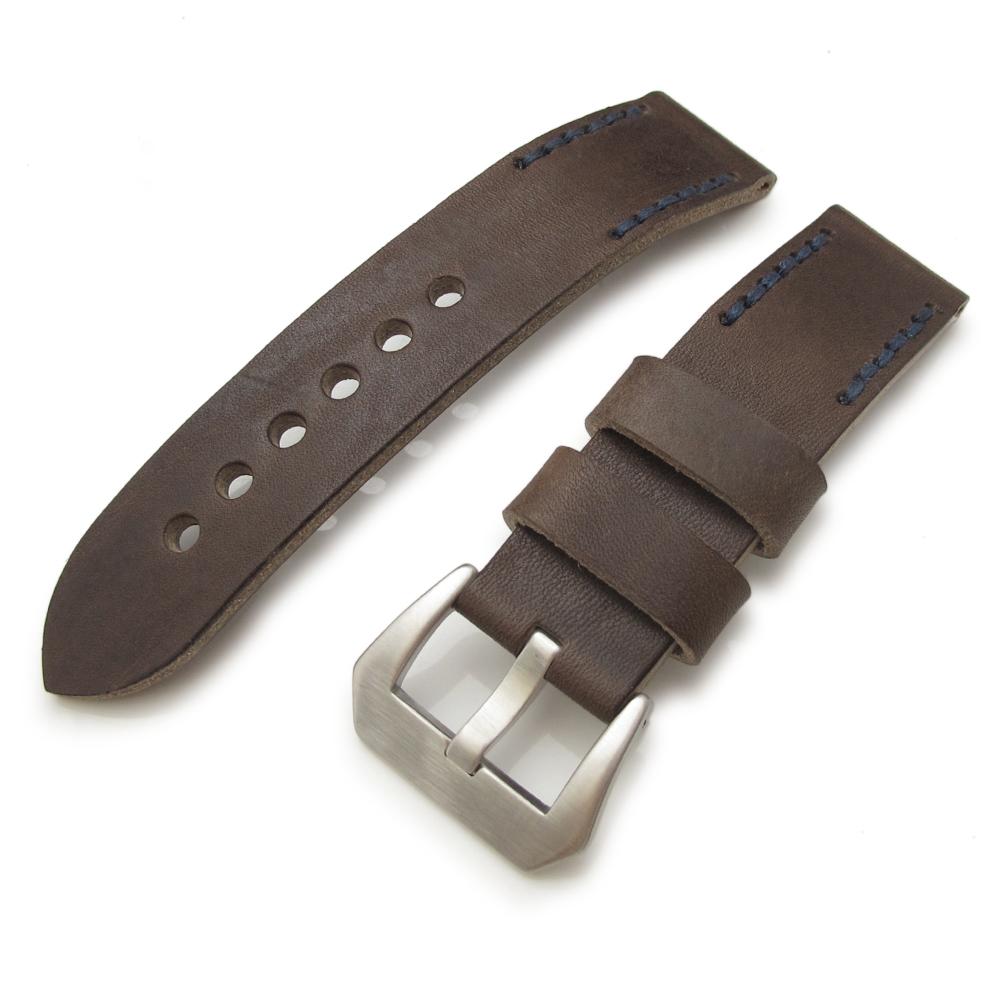 22mm Black Genuine Leather Watchband | Shrunken Grain, Heavy Center Padded  Replacement Watchstrap with Creamy-White Stitches that brings New Life to