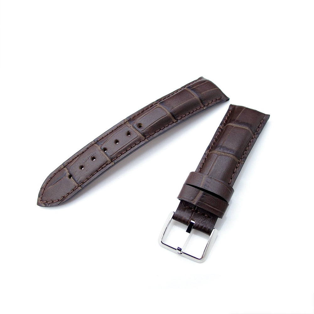 20mm, 22mm CrocoCalf (Croco Grain) Matte Brown Semi-Curved Watch strap ...