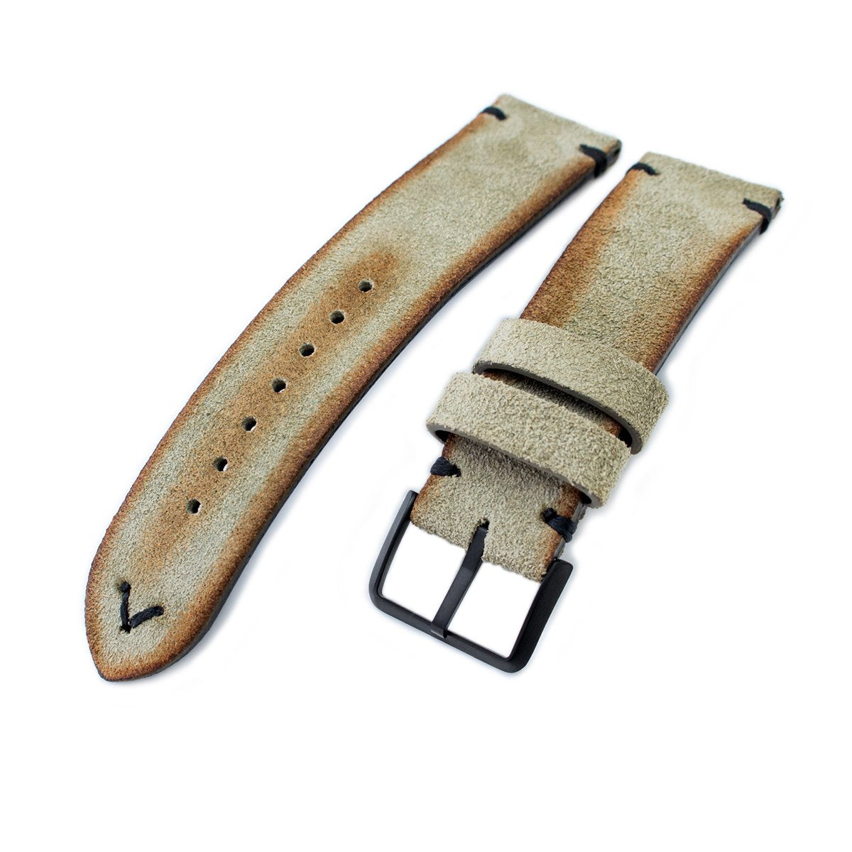MiLTAT 21mm, 22mm Genuine Olive Brown Distressed Leather Watch Strap -  Strapcode