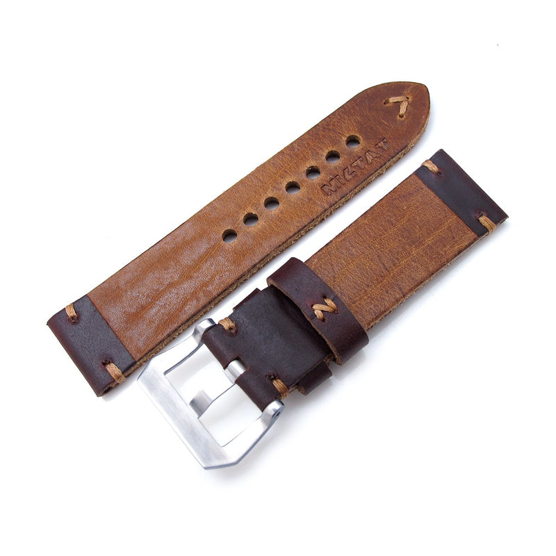 24mm MiLTAT Horween Chromexcel Watch Strap, Burgundy Brown | Strapcode
