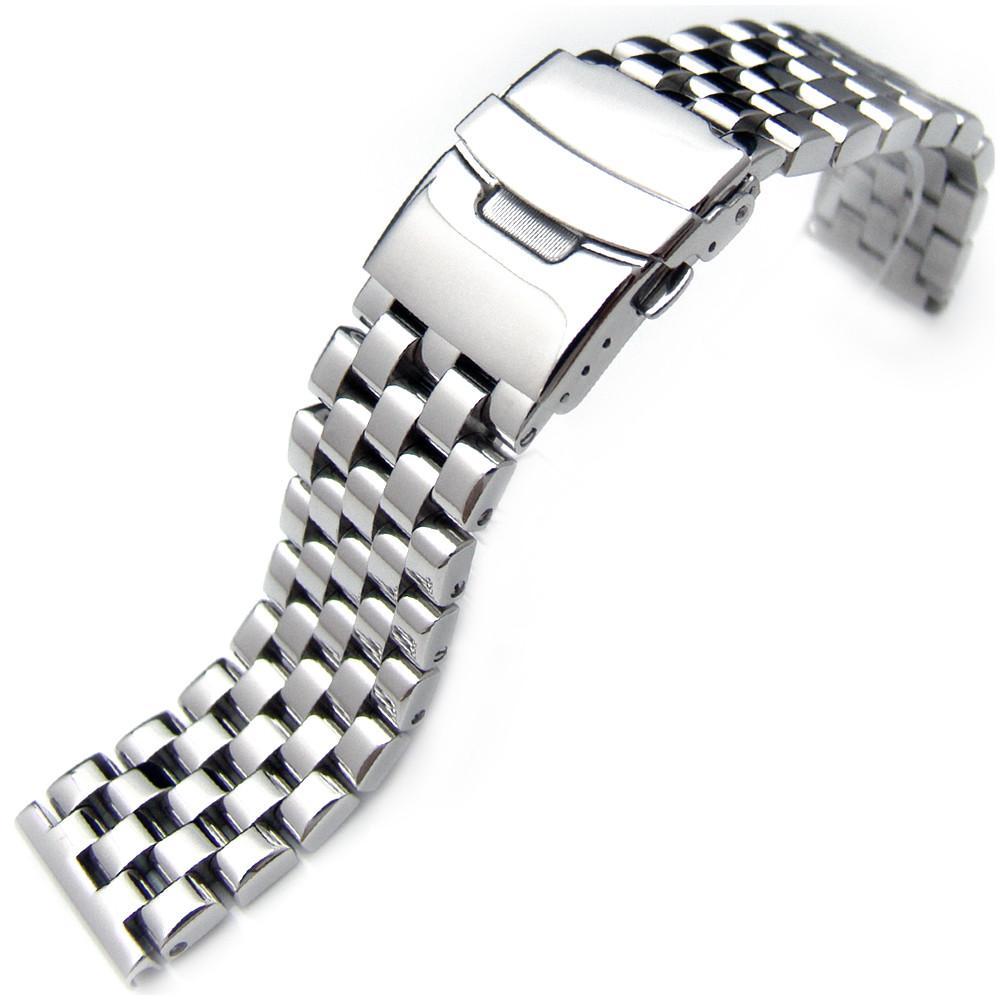 Polished Engineer Solid Link 316L Stainless Steel Watch Bracelet Band -  Strapcode