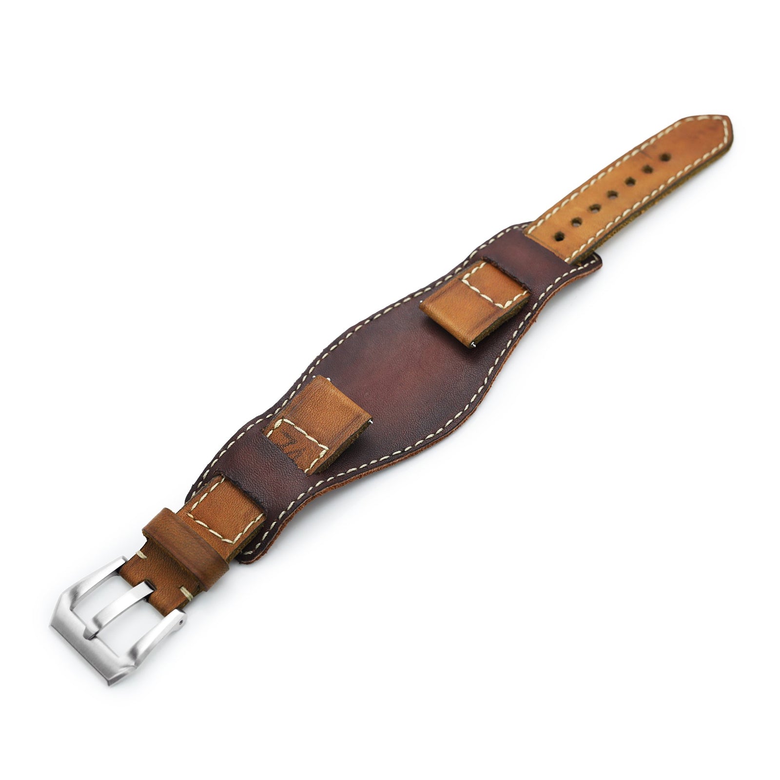 Bund outlets strap Horween leather watch band, Brown leather cuff watch strap 18mm 20mm 22mm 24mm Handmade leather bund watch band