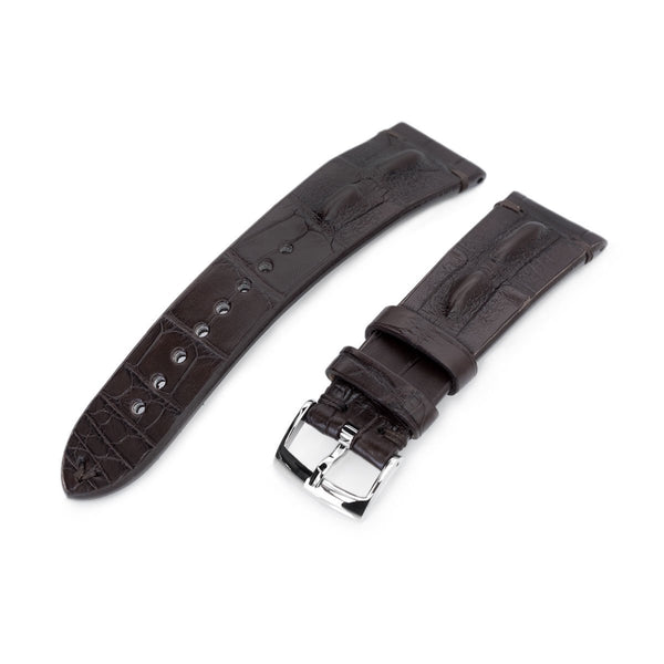 26mm-24mm, WHITE Hornback watch strap band handmade, 100% genuine buy leather skin - free ship