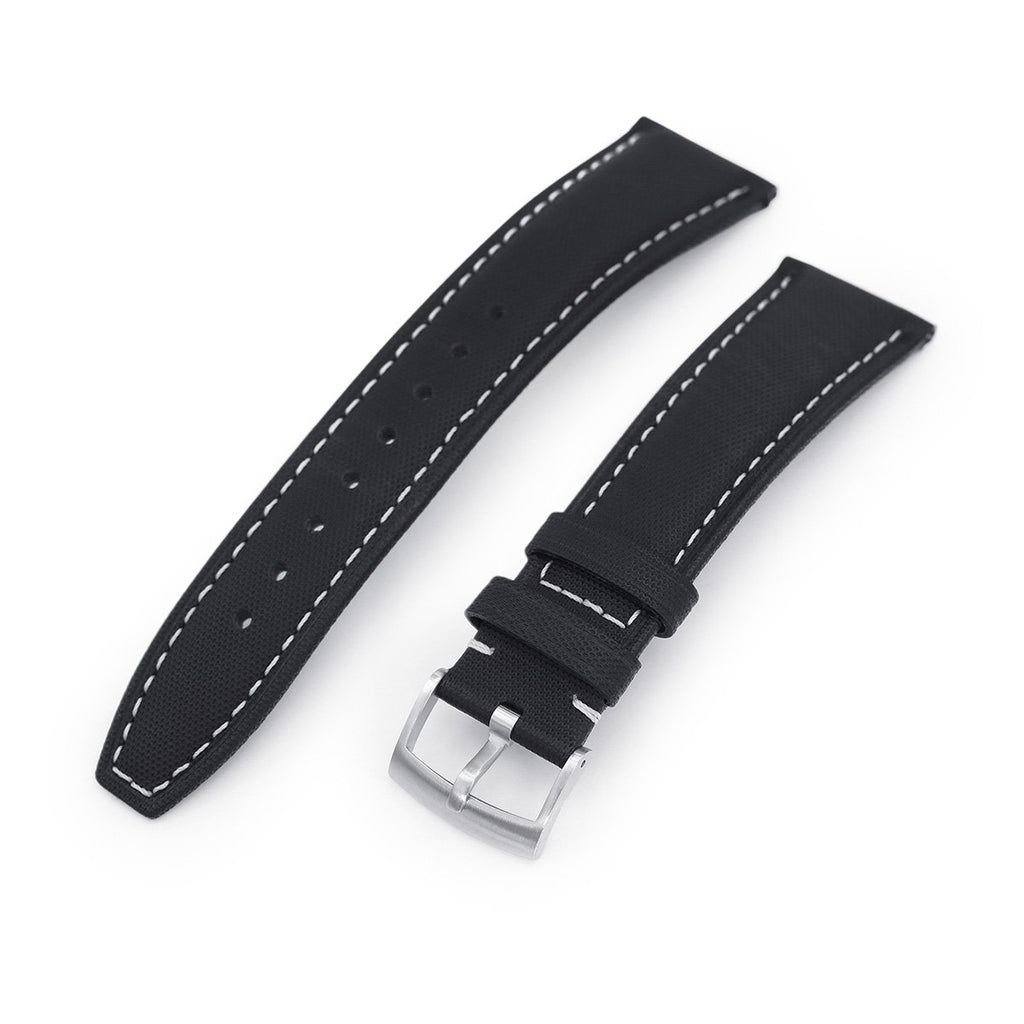 20mm or 22mm Black Woven Texture Watch Strap, Black Stitching, Brushed -  Strapcode