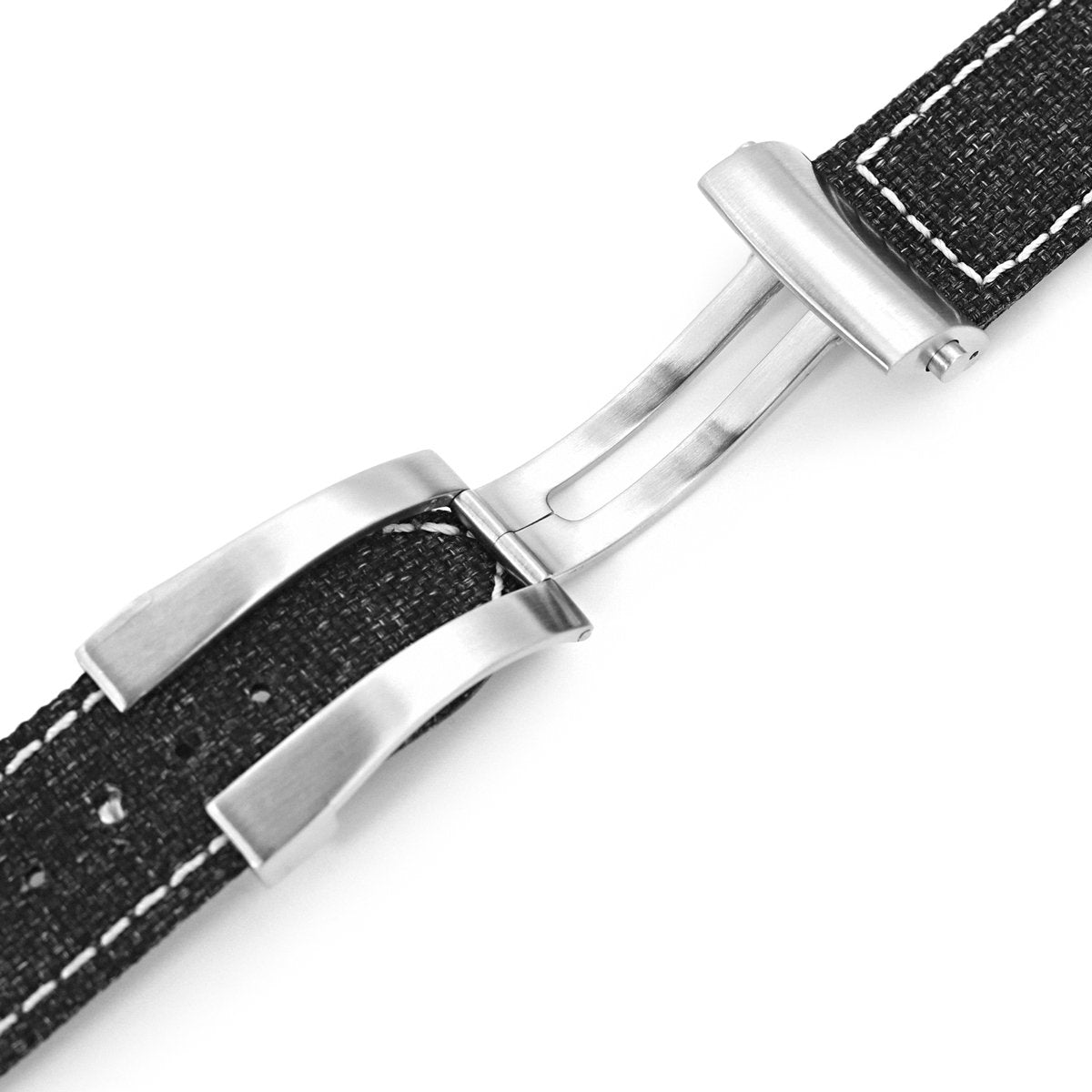 20mm or 22mm Black Canvas Watch Band PVD Black Roller Deployant