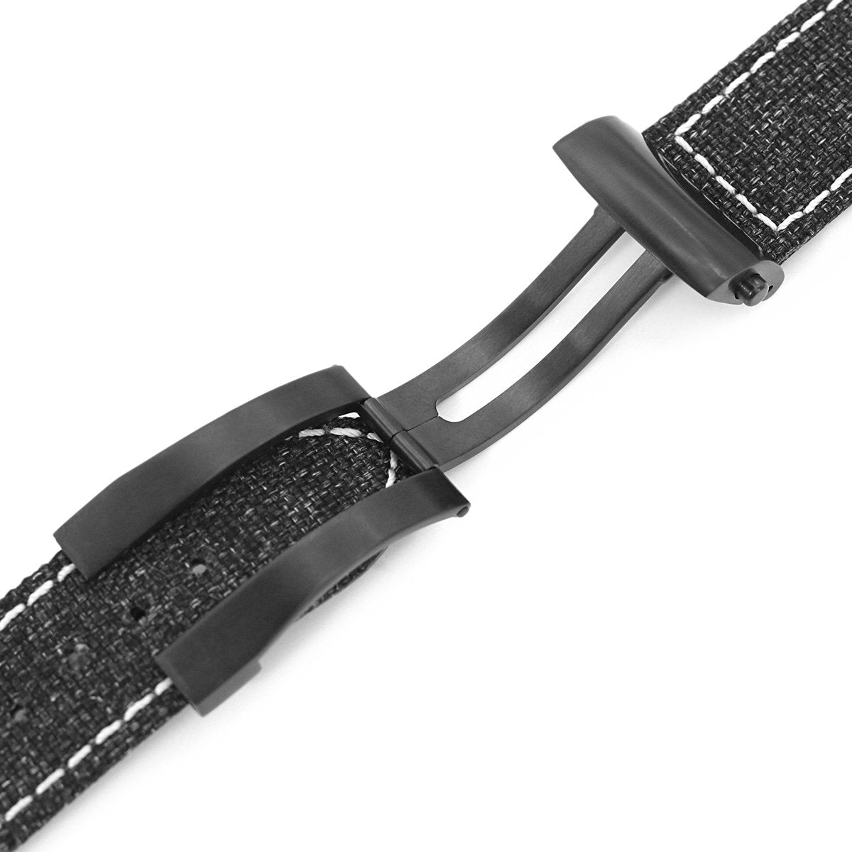 20mm or 22mm Black Canvas Watch Band PVD Black Roller Deployant