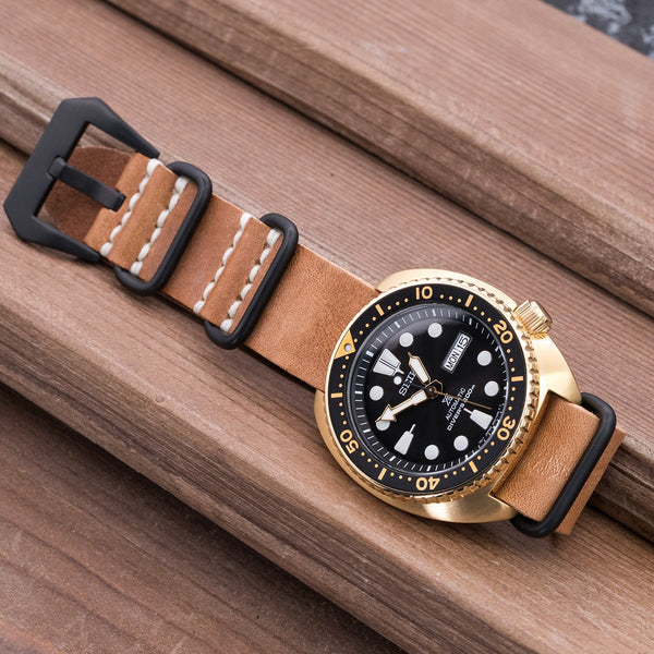 20mm MiLTAT Senno G10 Leather Watch Strap LV Beige, Brushed - Strapcode