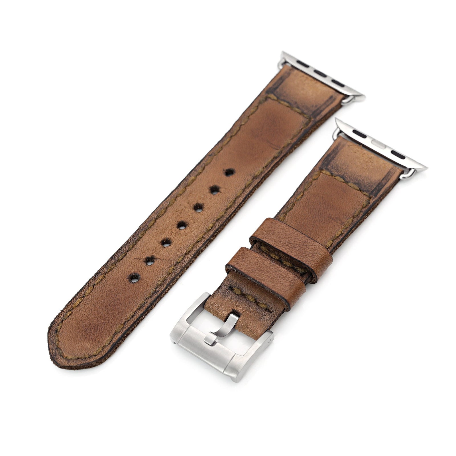 24mm Brown Handmade Apple watch 4, Quick Release Leather Watch 