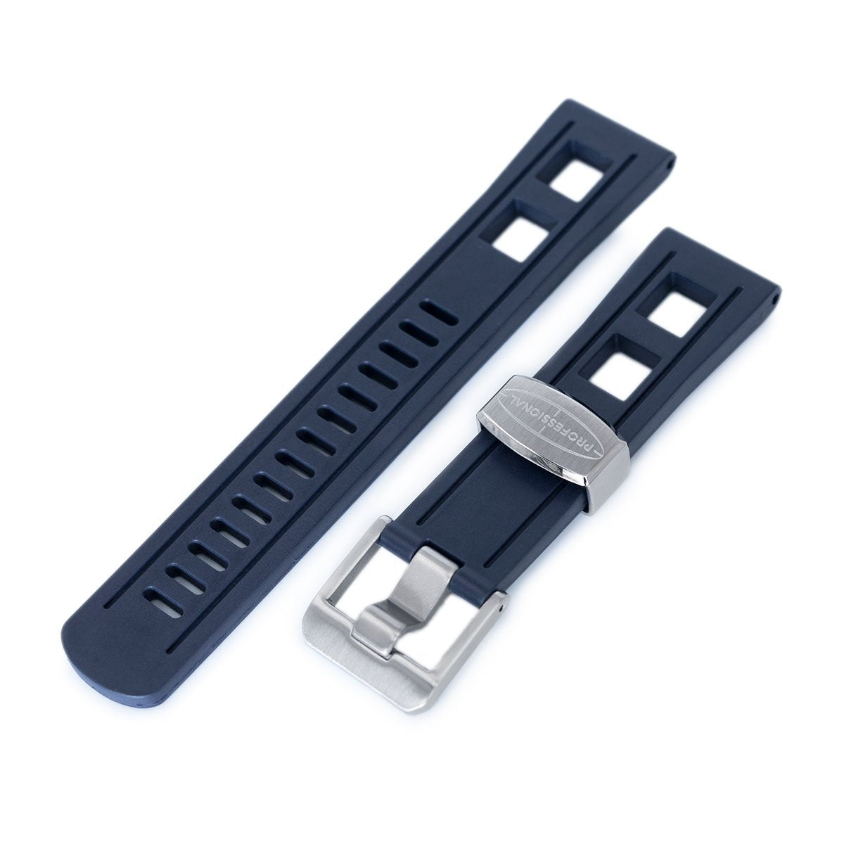 Straight End Navy Rubber Watch Band | Crafter Blue - Strapcode