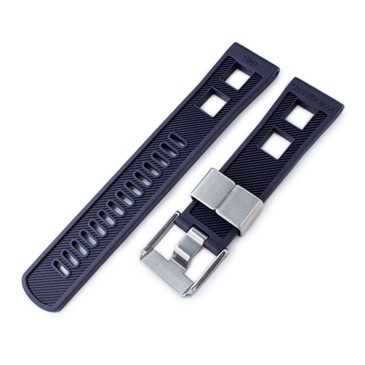 Straight End Navy Rubber Watch Band | Crafter Blue - Strapcode