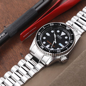 22mm Super-O Boyer 316L Stainless Steel Watch Band for Seiko 5 SRPD65K1,  PVD Gun Color V-Clasp