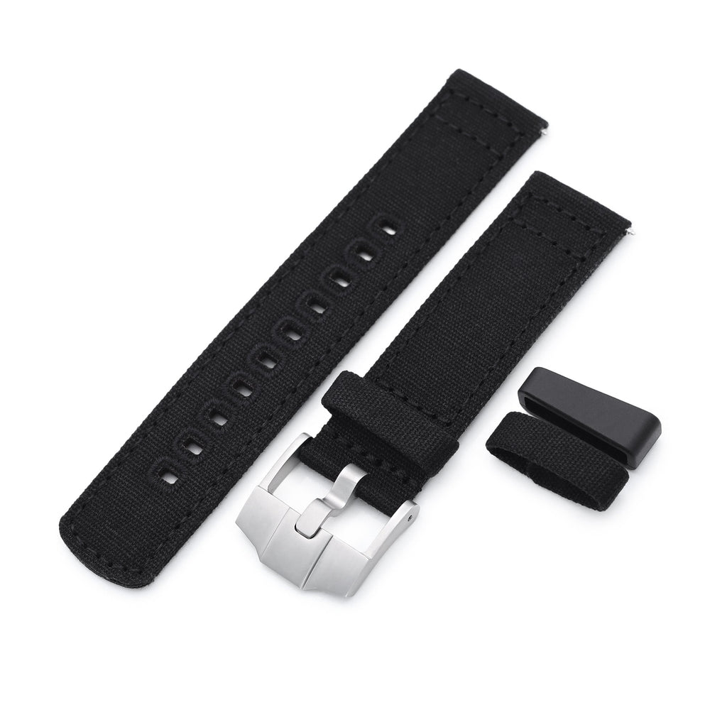 Black Canvas Watch Strap - Genuine Leather - 20mm – BarraStraps