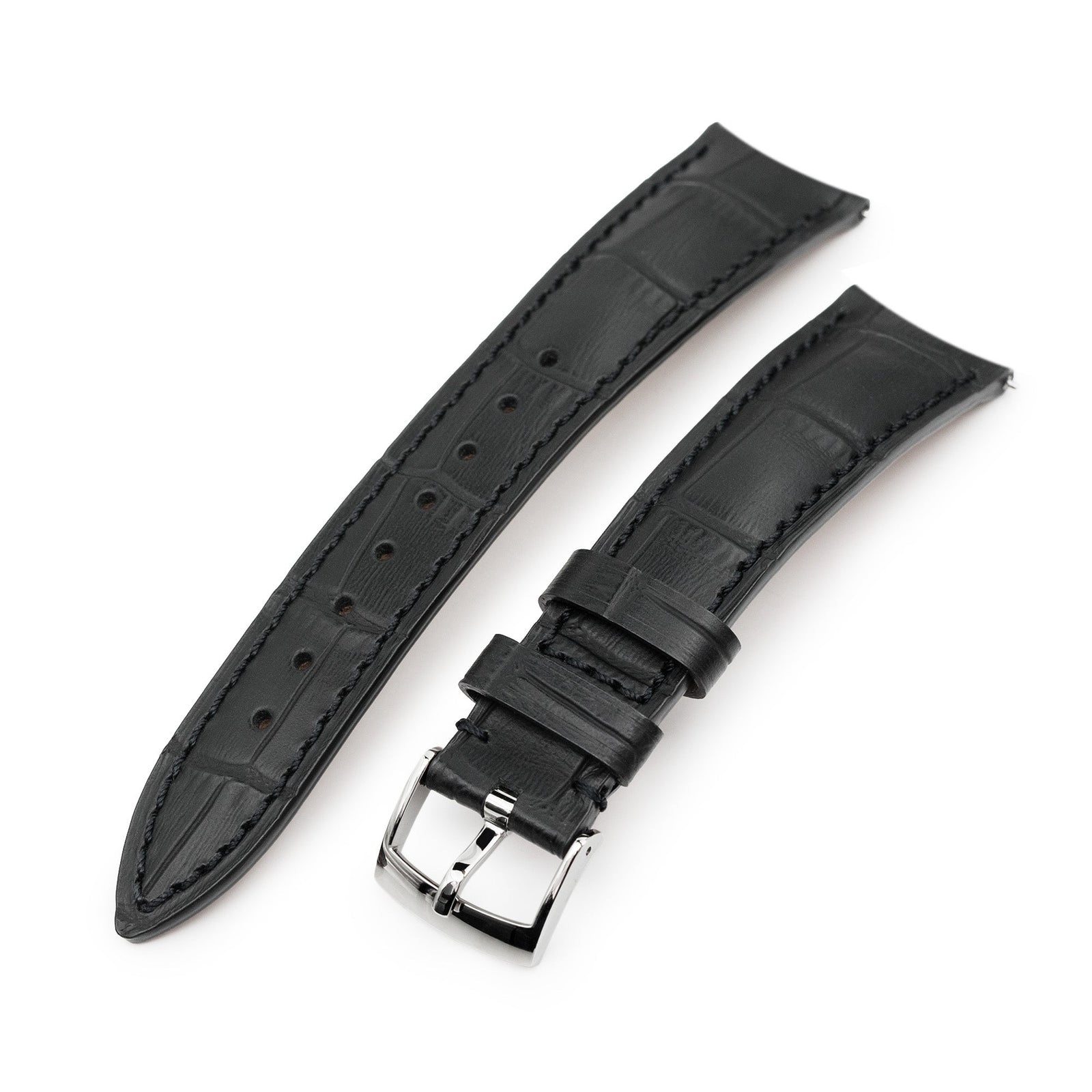 Qr Black Italian Croco Grain Semi Curved Watch Band Strapcode 6586