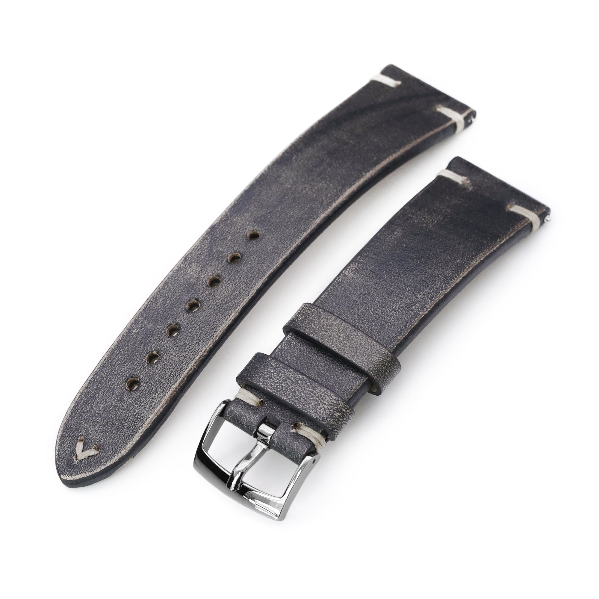 Q.R. 22mm Black Italian Handmade Leather Watch Strap | Strapcode
