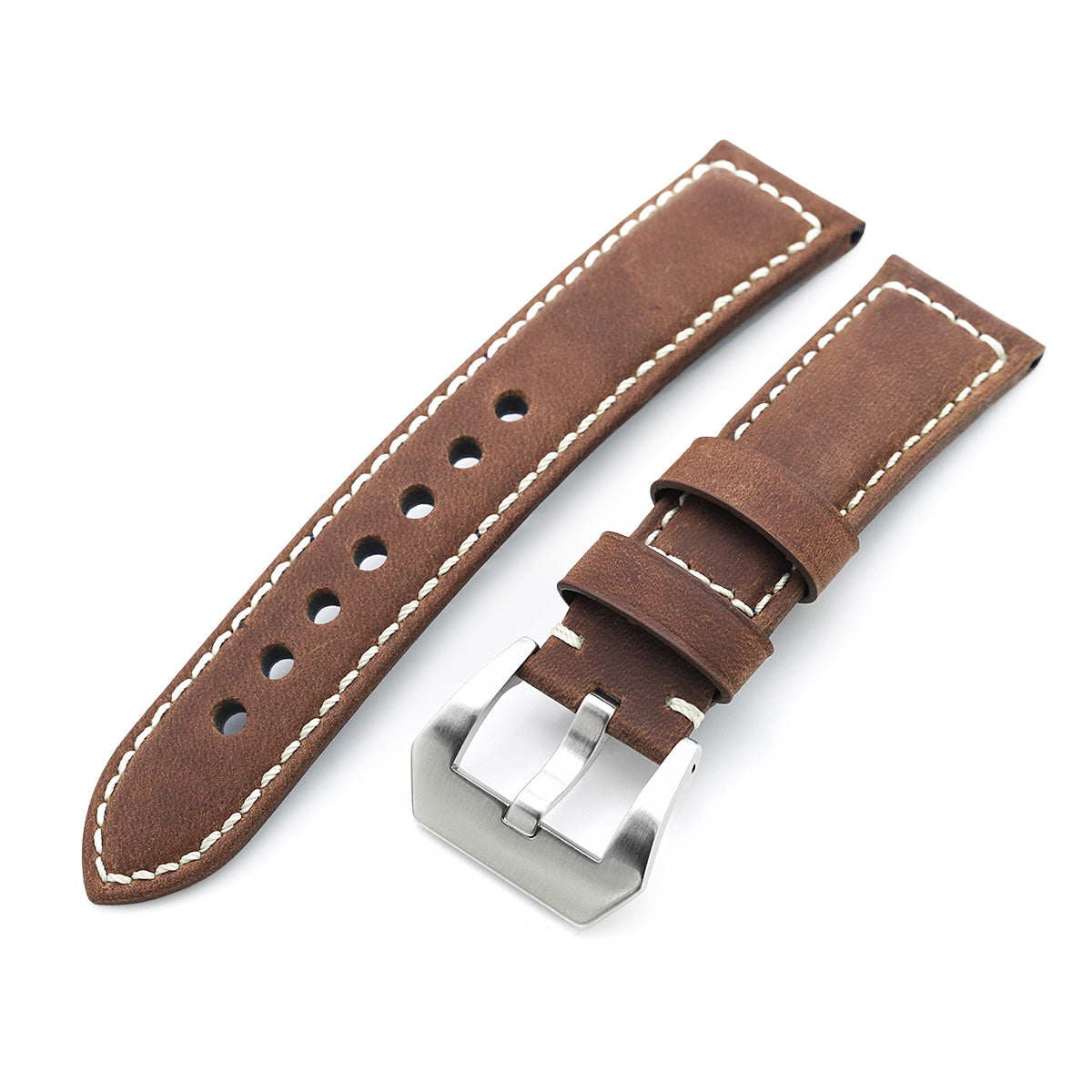 Brown Leather Strap Band 21mm X 12mm W/Silver Clasp fit LV Tambour