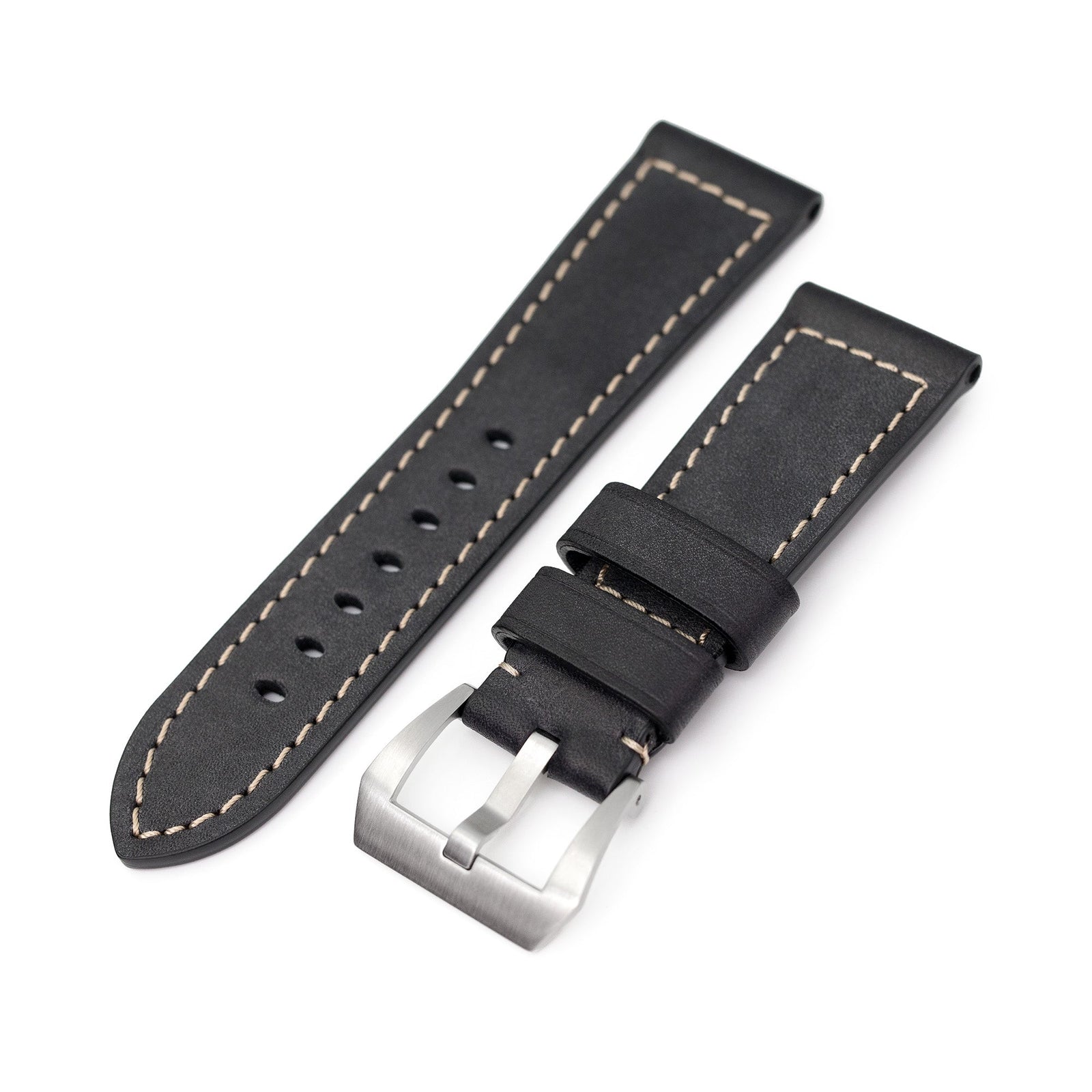 Black French Barenia Leather PAM Watch Strap for Panerai | Strapcode