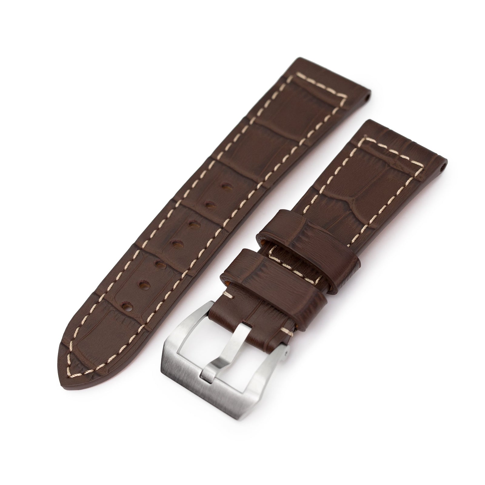 Dark Brown Croco Grain Italian Leather Strap for Panerai Strapcode