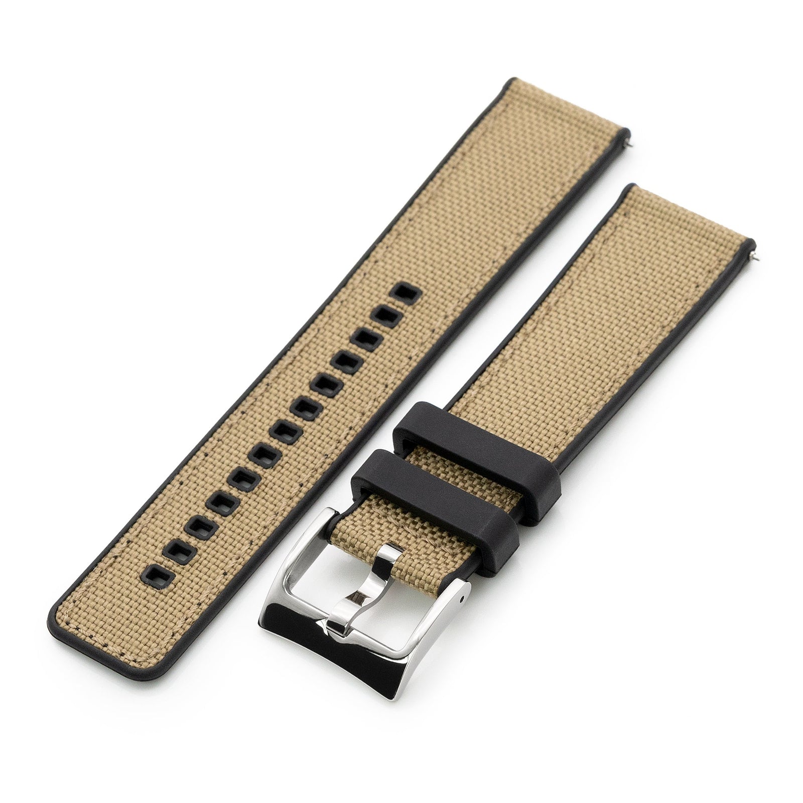 Tan / Khaki Quick Release Sailcloth FKM Rubber, 20mm 22mm | Strapcode