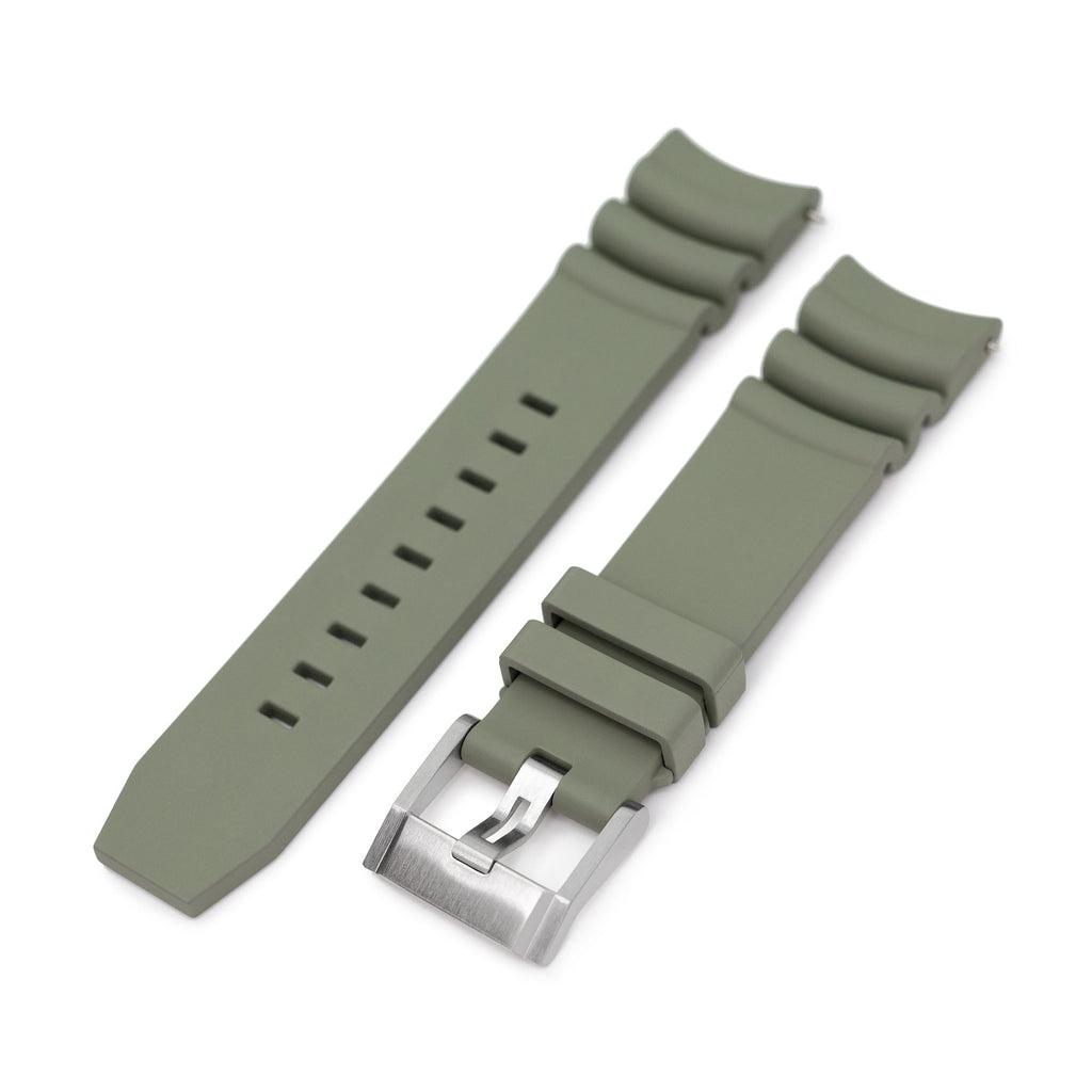 Q.R. Firewave Resilient Curved End FKM rubber Watch Strap, Ash Green 22mm