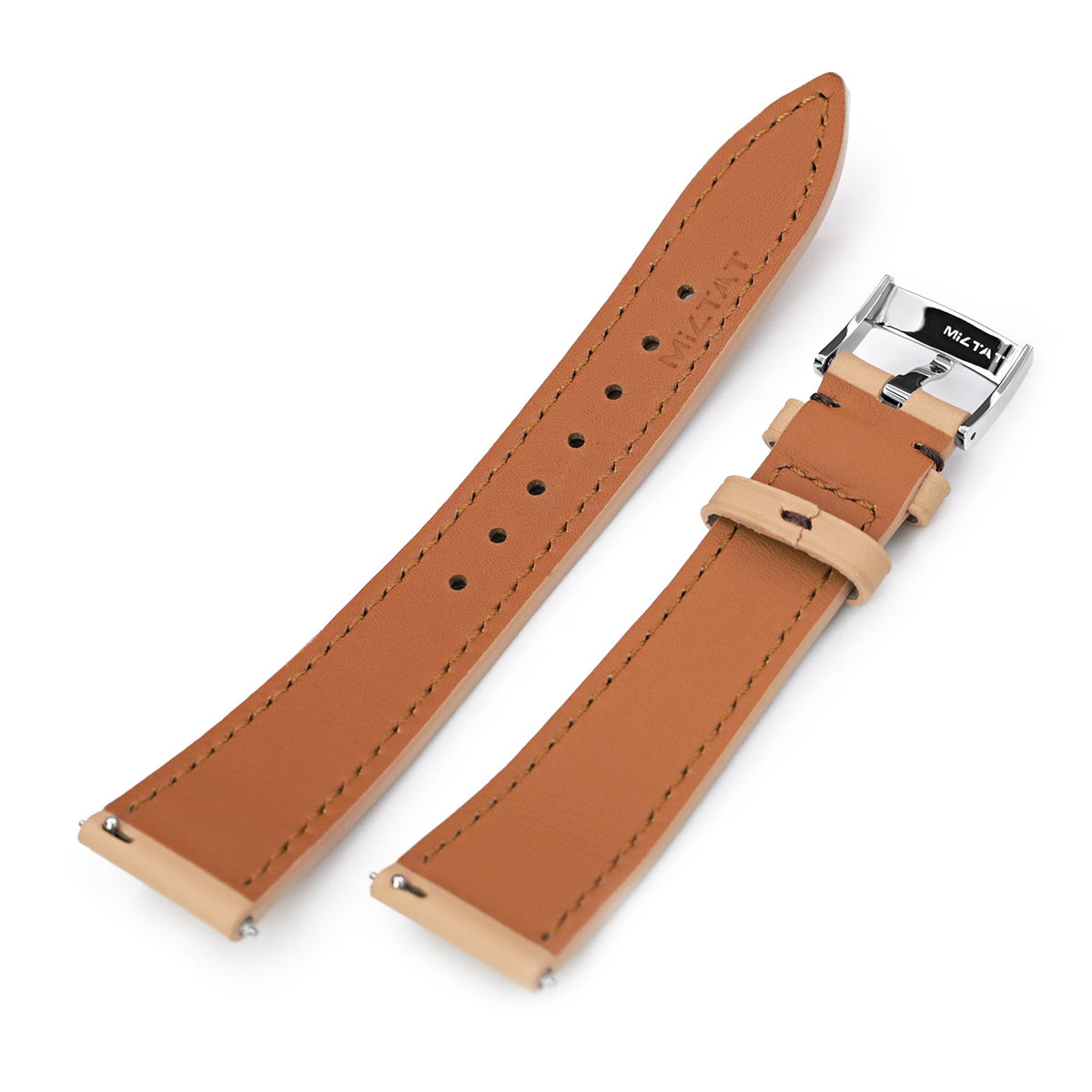 20mm MiLTAT Senno G10 Leather Watch Strap LV Beige, Brushed - Strapcode