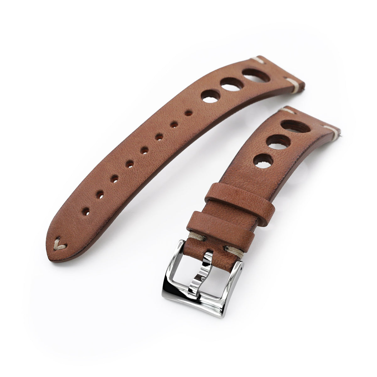 Meyhofer EASY-CLICK watch strap Stanley 18mm light brown saddle leather  smooth light stitching