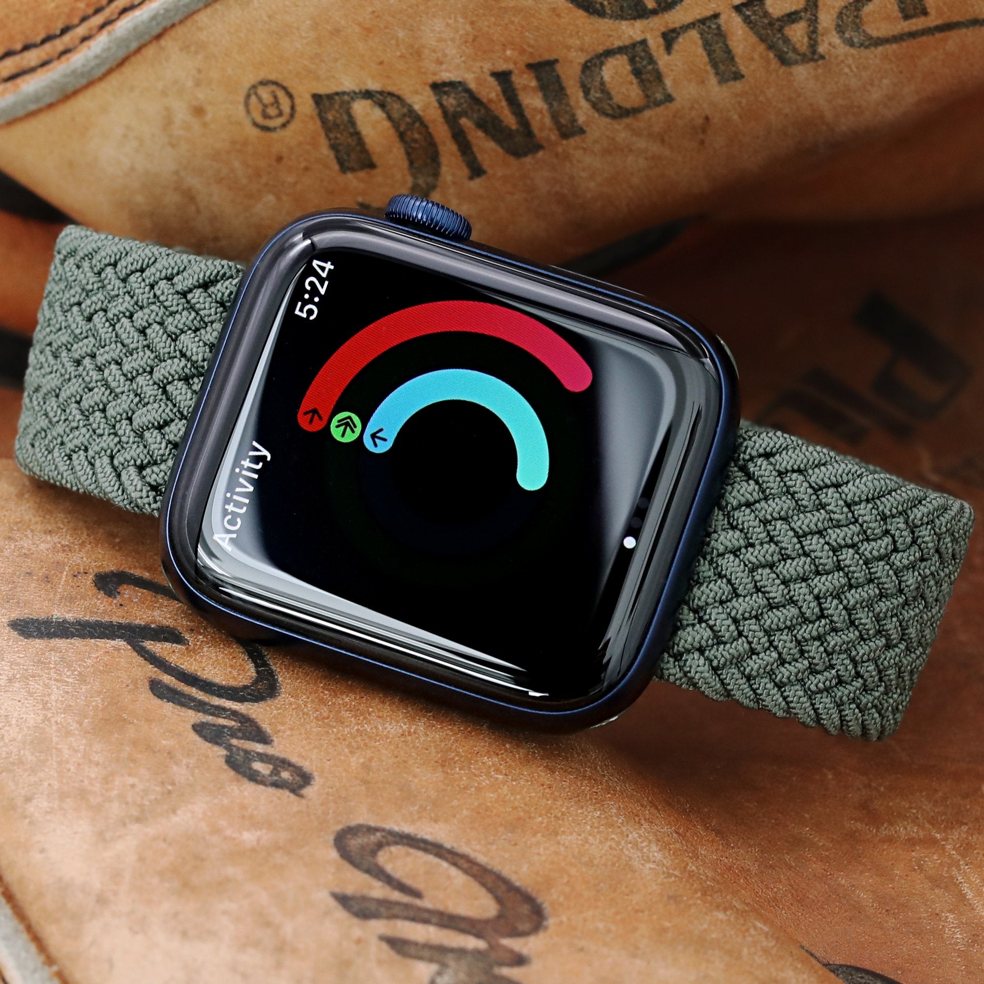 Stretchable Black-Green Solo Loop Braided Apple Watch Band for 44mm / 42mm  models
