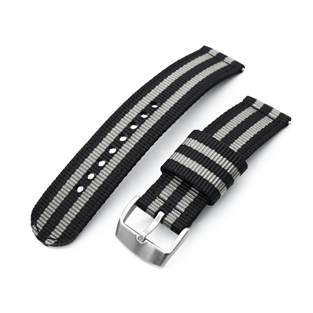 Bond - Black, Beige and Gray Adjustable Nylon Fabric Single Pass Slip Through Watch Strap (20 & 22mm)