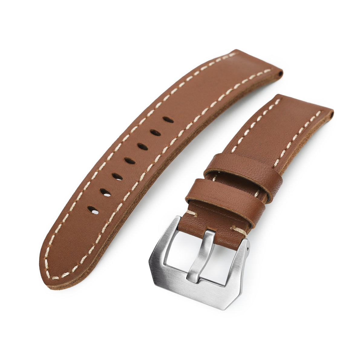 20mm Chestnut Italian Vintage Leather Military Watch Strap
