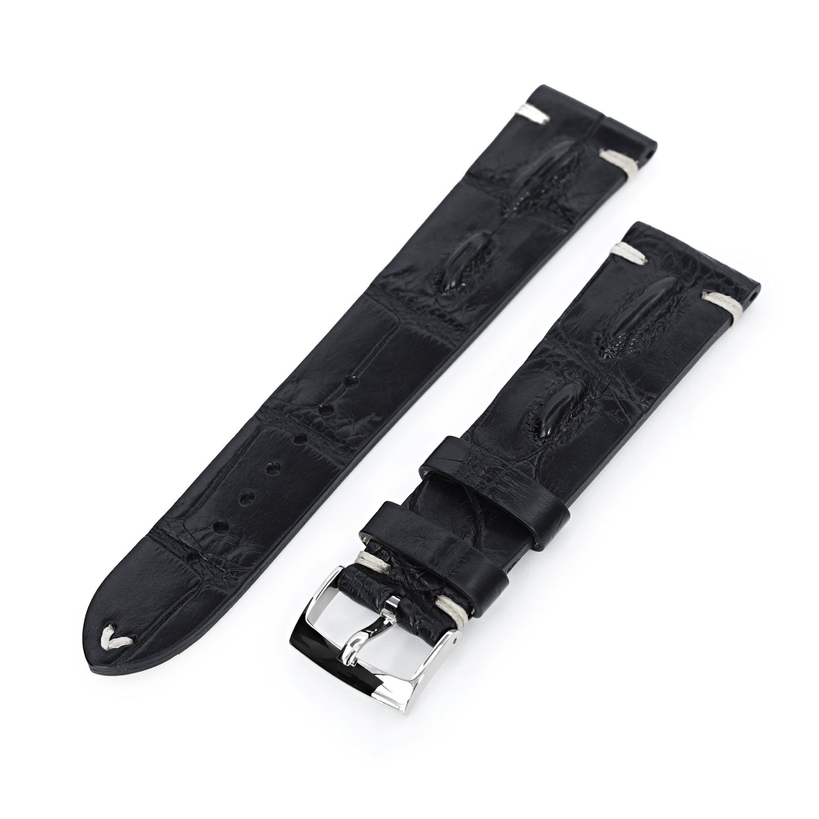 Black Genuine high quality Alligator Horn-back Watch Band Leather Handmade Designer, Watch Bands&Straps Men, Woman, Watches Strap 24mm, Length 120mm/85mm