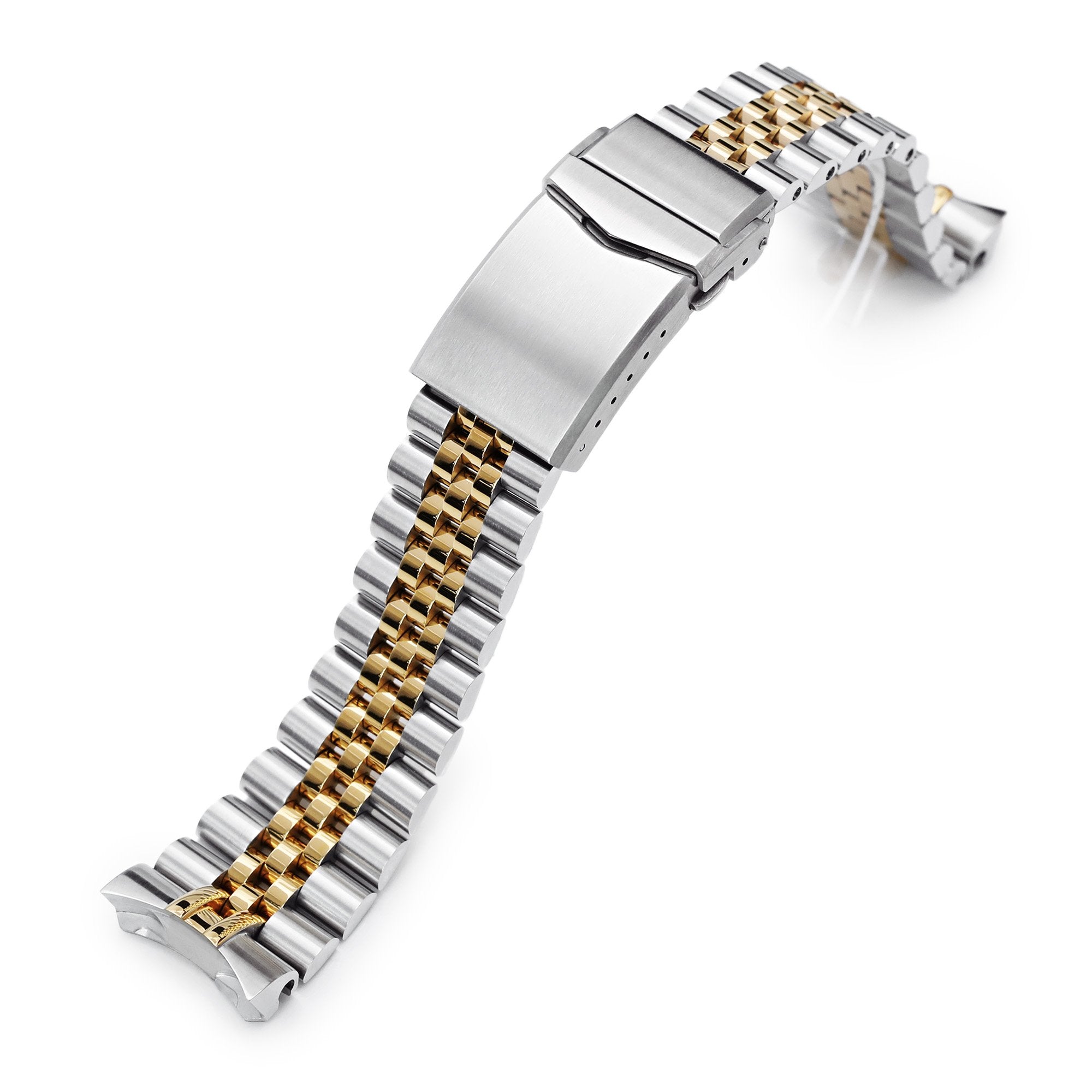 22mm Super-J Louis 316L Stainless Steel Watch Band for Seiko 5, Two Tone IP Gold V-Clasp Strapcode Watch Bands